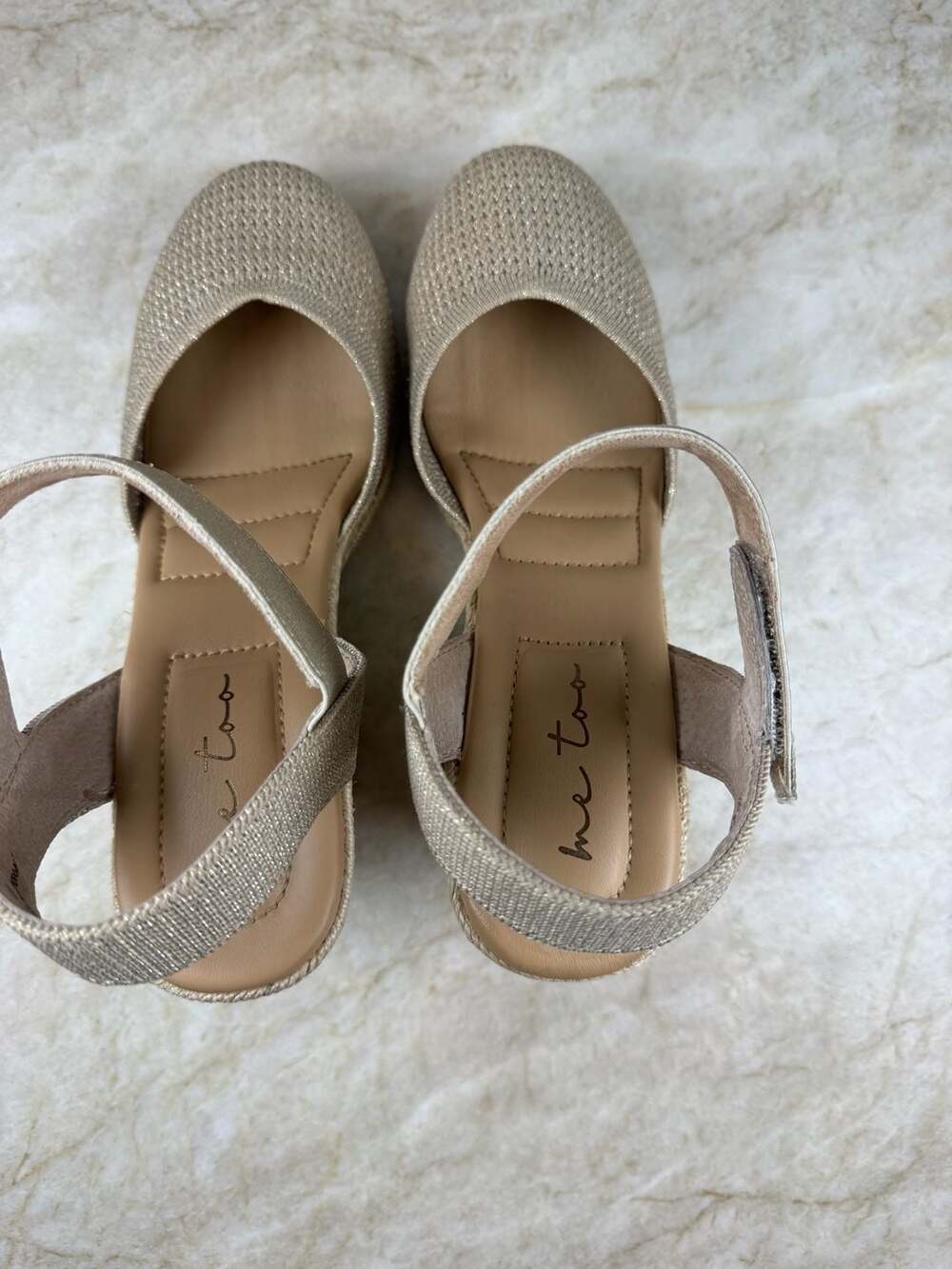 Me Too Blair Espadrille Wedge Sandals Gold Metallic Knit Womens 8.5 M - Picture 7 of 14